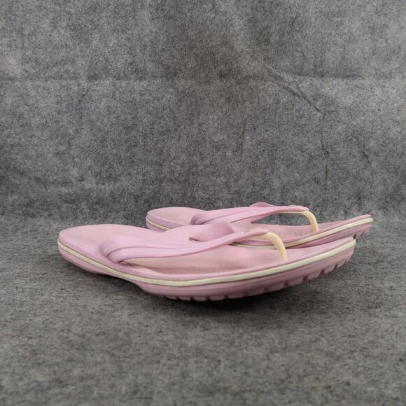 Crocs Shoes Womens 10 Sandals Flip Flops Crocband Pink White Casual Comfort Flat - Picture 1 of 11